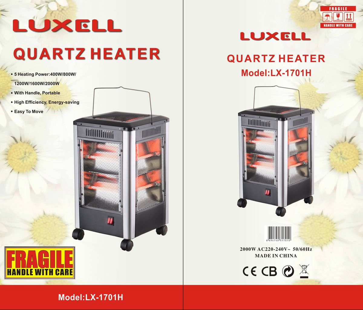 LUXELL - 5-Sided, 10 Bars Electric Heater, Safety Switch_2000W - LX-1701H