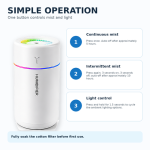 Mini Humidifier with Continuous and Intermittent Mist, Ambient Light
