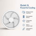 Mini Portable USB Desk Fan with Brushless Motor & Ambient Light - White