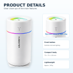 Mini Humidifier with Continuous and Intermittent Mist, Ambient Light
