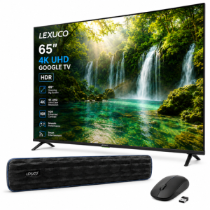 LEXUCO 65-inch 4K UHD HDR Google TV Combo with Soundbar and Wireless Mouse