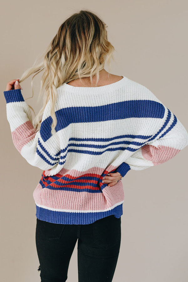 Blue & Pink Stripped Knit Sweater