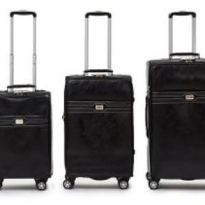 Hazlo 3 Piece PU Leather Vintage Trolley Luggage Bag Set - Black