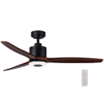 132cm Dark Wood Ceiling Fan with Reversible DC Motor & Light -FCF044 Black