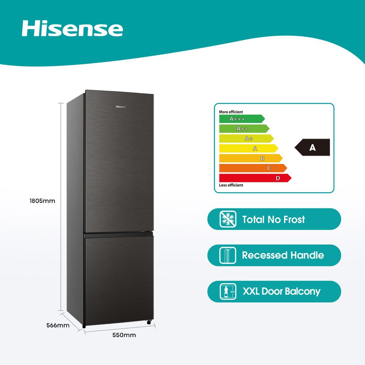 Hisense 264L Bottom Freezer Fridge Titanium Inox