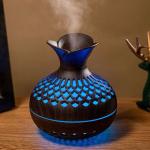 Flower Shape USB Humidifier 300ml 7 Color Lights Wood Grain Dark