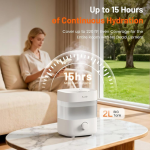 2L Dual Nozzle Humidifier,20dB Quiet,15H Run,Auto Off