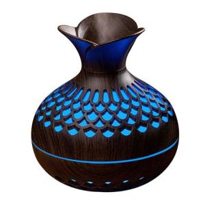 Flower Shape USB Humidifier 300ml 7 Color Lights Wood Grain Dark