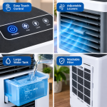 Portable Evaporative Air Cooler - 3 Speed Cooling Fan With Humidifier